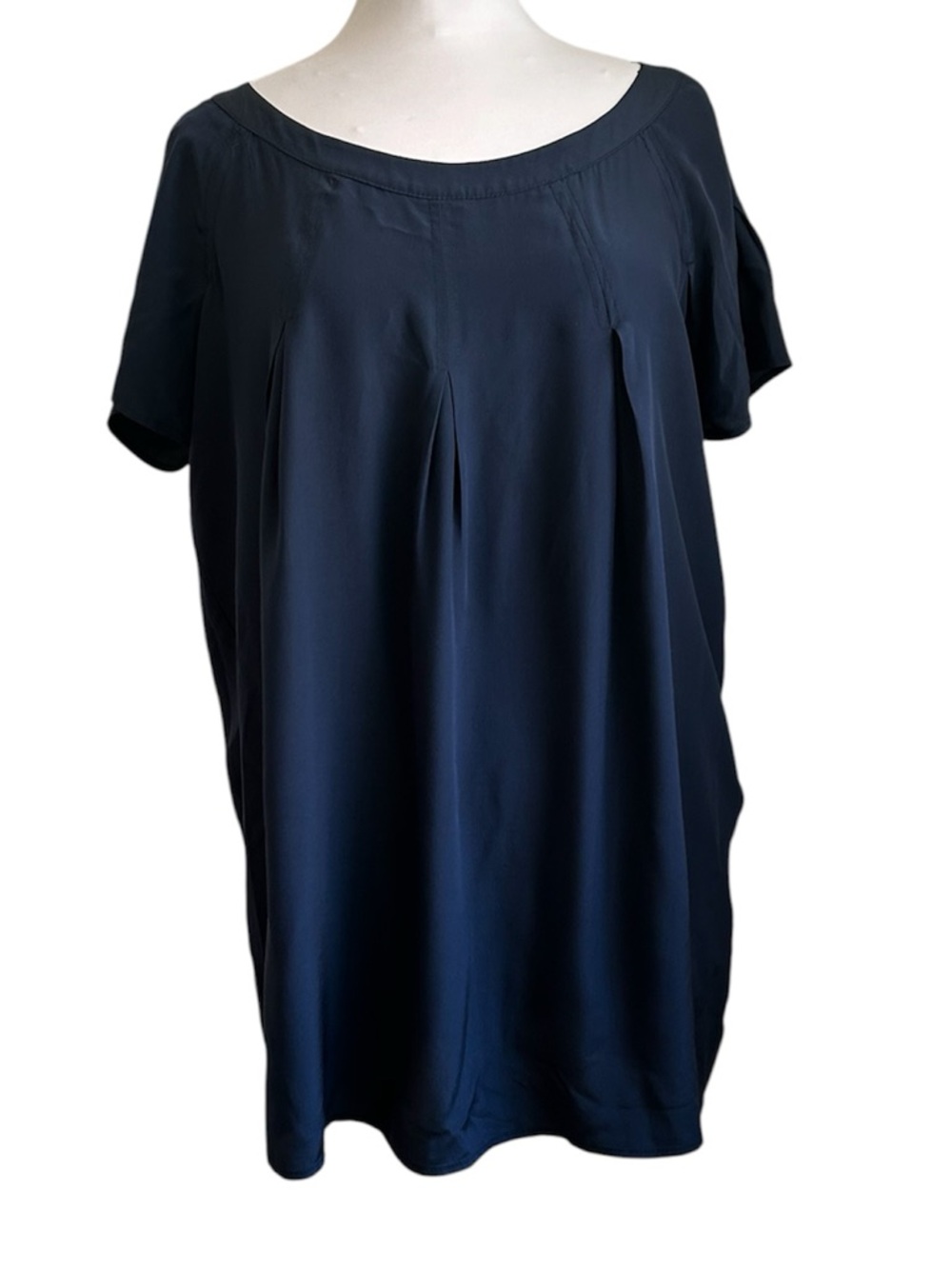 Vintage Geren Ford Silk Navy Scoop Neck Short Sleeve Small Y2K LA Boho Designer